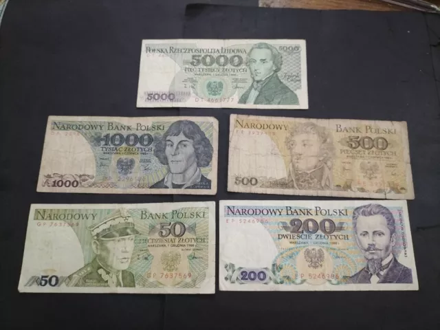Poland 5 different banknotes 1982-1988