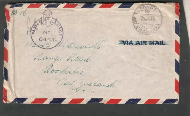 Egypt 87 WWII passed by censor 6461 cover to Range Road Woodville New Zealand