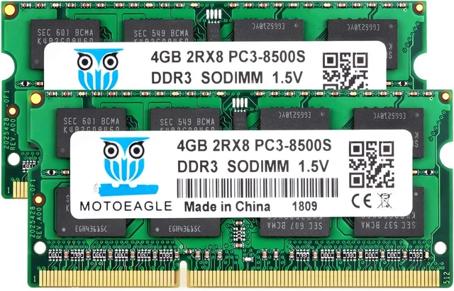 Kit Mémoire RAM DDR3 8Go (2x4Go) 1066MHz PC3-8500S - SODIMM 204 Pins CL7 1.5V - Pour Portable