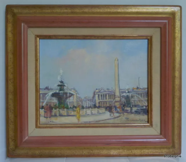 Eugene DEMESTER Tableau Paris Place de la Concorde Crillon Oil Painting HST XX°