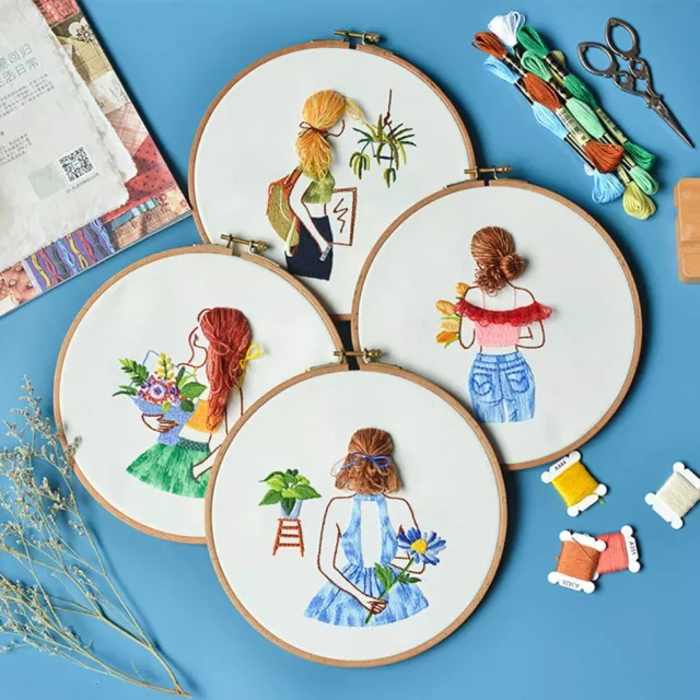 Girls Embroidery Hoop Ribbon Painting Embroidery Needlework Cross Stitch Kit