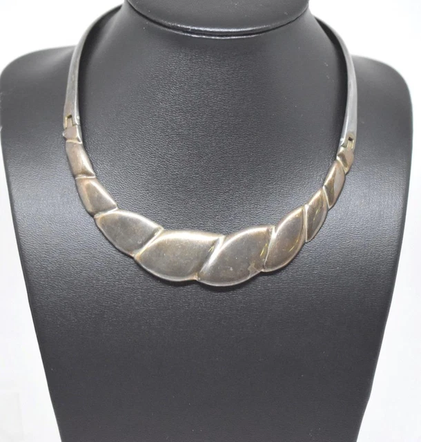 Mexico Taxco TS-50 Heavy Solid Modernist Sterling Silver Hinged Choker Necklace