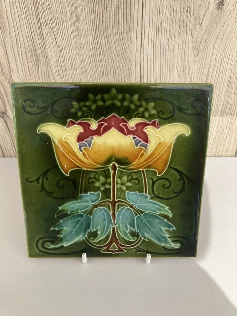 Scarce Art Nouveau Pressed Majolica Rhodes Tile 6" x 6"  C.1908