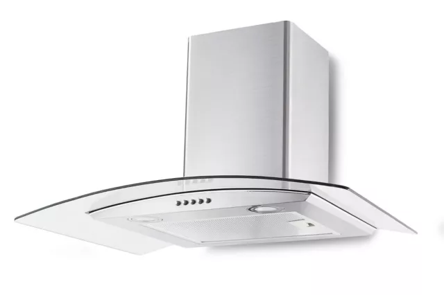 Curved Glass and Stainless Steel Cooker Hood 90CM Chimney Canopy Fan Kitchen