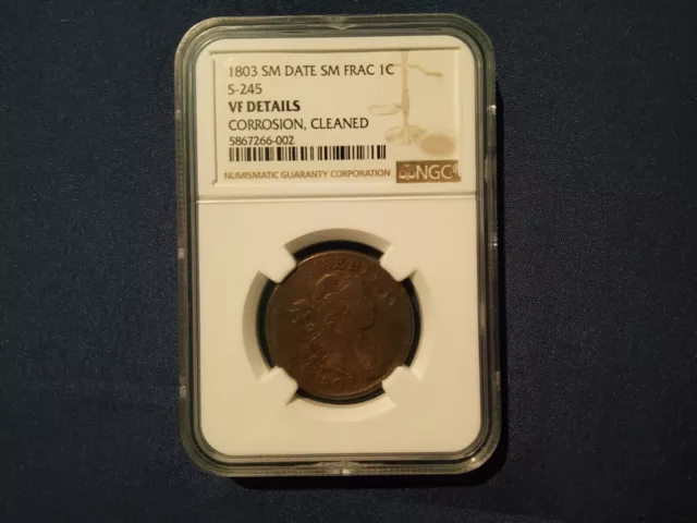 1803 S Large Cent -245 Sm Date Sm Frac 1C Ngc Vf Details Rare Coin