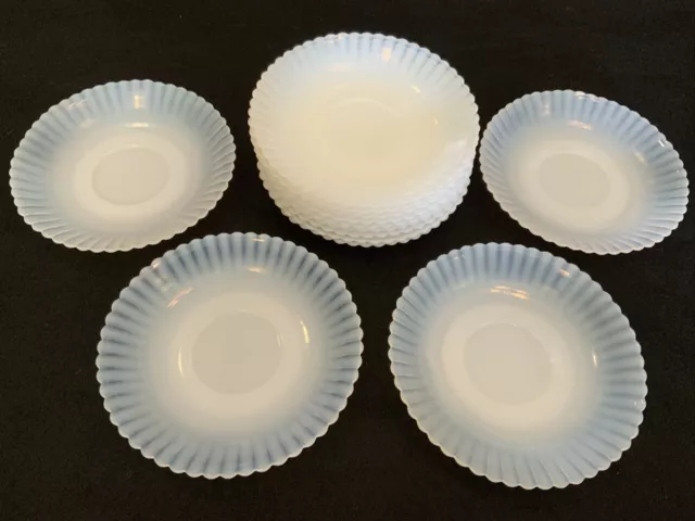 Set Lot Of 13 Vintage Antique PETALWARE Monax White Opalescent Saucer Plates
