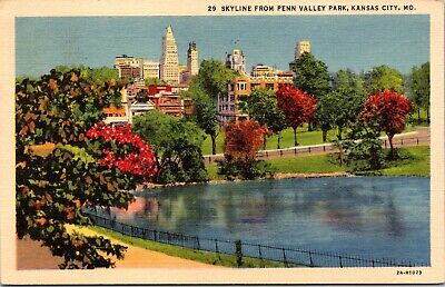 Skyline From Penn Valley Park Kansas City Missouri MO c1938 Postcard
