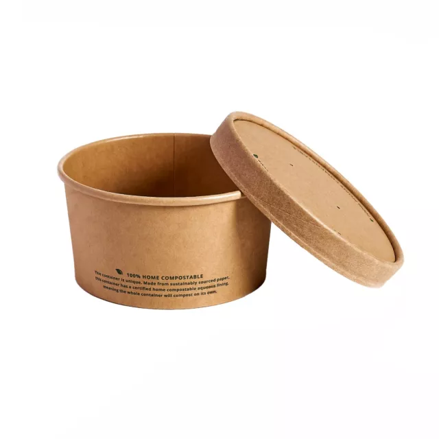 12oz Biodegradable Kraft Paper Soup Bowl Ice Cream Container with Lids 50-500PCS