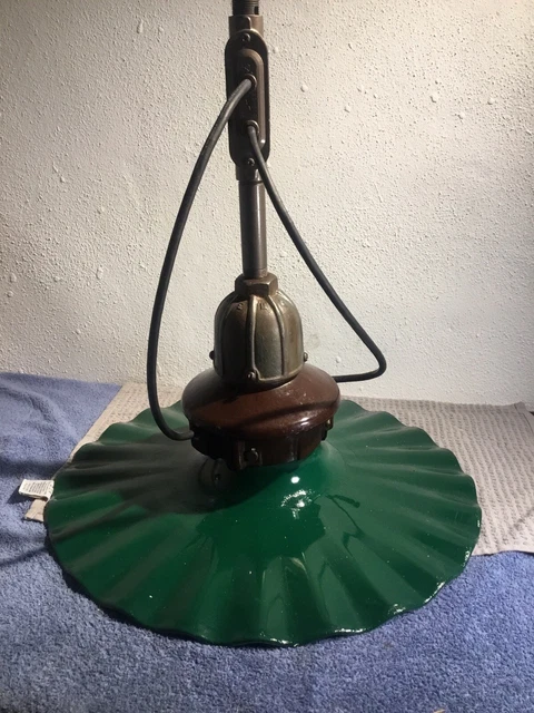 ANTIQUE GREEN PORCELAIN radial wave street light industrial light