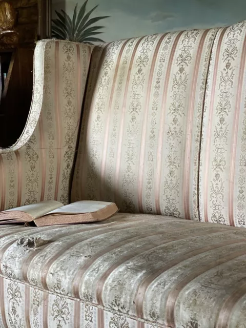 Antique Edwardian Two Seater Sofa Original Fabric. Camel Back 1920s 2