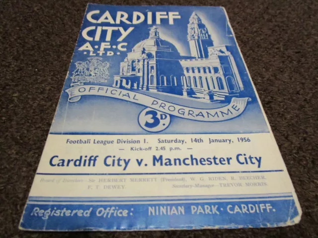 CARDIFF CITY  v  MANCHESTER CITY   1955/6  JANUARY 14th  FOOTBALL PROGRAMME