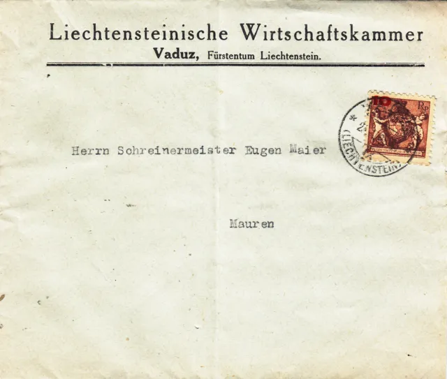 Liechtenstein 1928 Mi 62A auf Brief von Vaduz nach Mauren