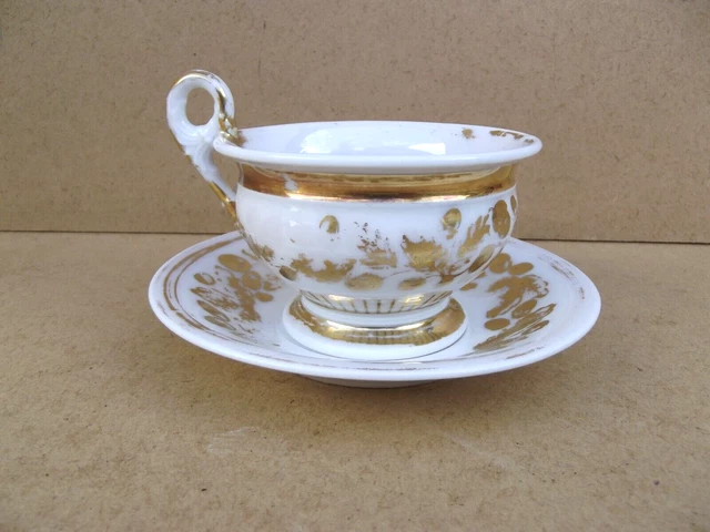 Ancienne Tasse et soucoupe Empire Porcelaine vieux Paris Décor doré à l'or fin