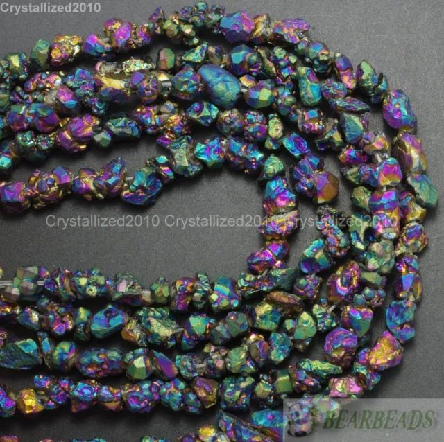 Natural Quartz Crystal Druzy Colorful Chip Nugget Metallic Titanium Coated Beads