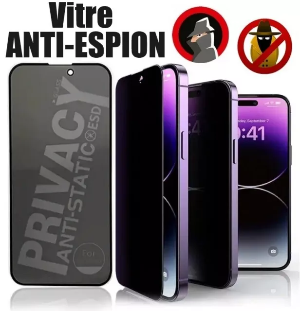 Vitre VERRE Protège Écran ANTI-ESPION ESD Antistatique IPHONE 15/PRO/MAX/PLUS