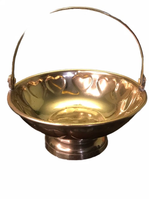 Indian  Solid Brass Basket With Handle Decorative Hearths Around Pooja/Worships