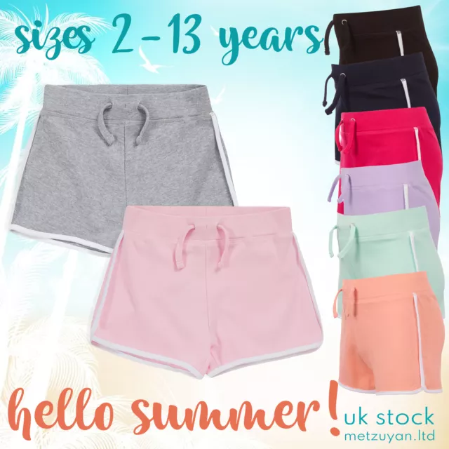UK STOCK Kids Girls Jersey Shorts Beach Summer Hot Pants 100% Cotton Age 2-13 Yr