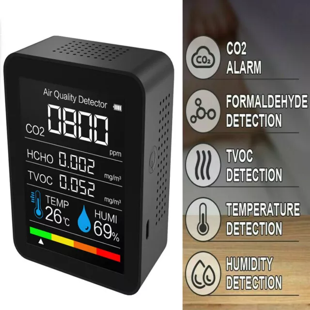 Misuratore di CO2 portatile rilevatore di temperatura umidità monitor qualità aria TVOC HCHO