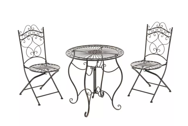 Salon de jardin Indra en fer forgé avec 1 table et 2 chaises Motifs décoratifs