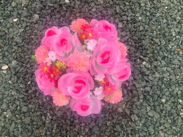 Beautiful artificial pink flower arrangement in grave/memorial/crem pot freepost