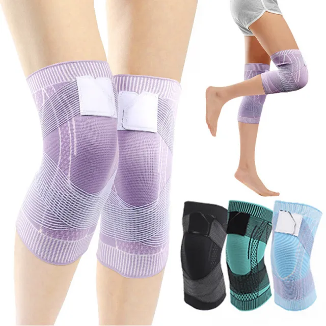 Color Matching Straps Pressurized Knitted Sports Knee Pads Nylon Breathable G ~