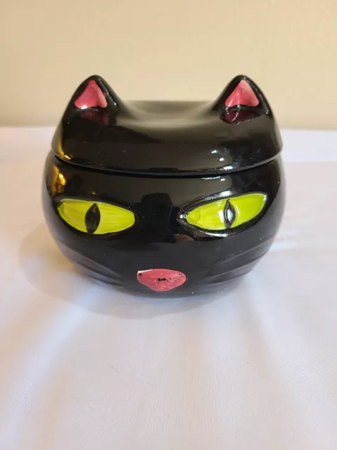 International Trading Co. Tien Hsing Black Cat Ceramic Lidded Jar Candy Trinket
