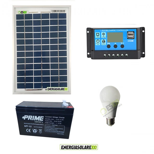 Kit éclairage panneau solaire 10W chalet ampoule LED 7W 5 heures