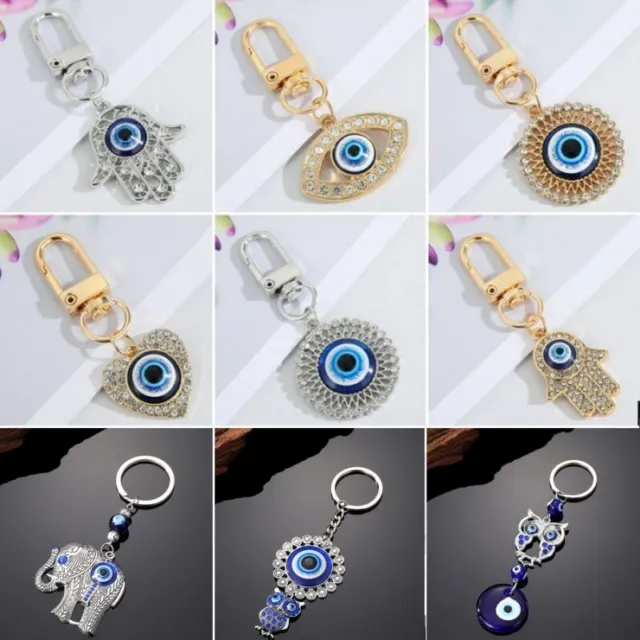 Turkish Lucky Hamsa Evil Eye Crystal Keychain Keyring Lucky Protection Jewelry