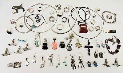 48pc Vintage 925 Native American Southwest Jewelry Lot Sterling Silver Taxco ++