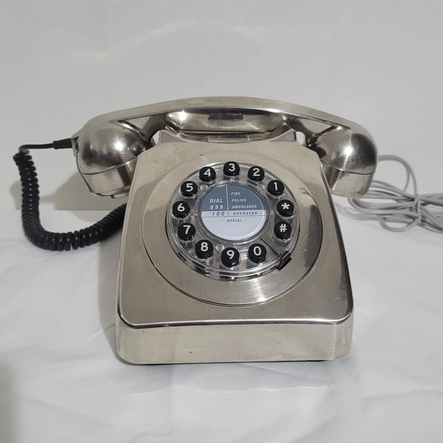 WILD & WOLF Ltd Vintage Telephone Silver Push Button Rotary 746 Corded