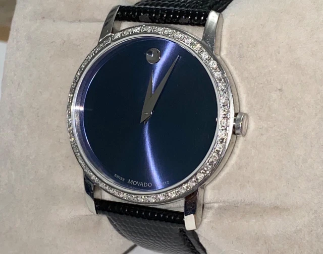 OROLOGIO MOVADO DA UOMO MUSEO QUADRANTE BLU QUARZO DIAMANTE per PARTI/RIPARAZIONE