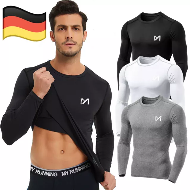 Herren Kompressionsshirt Langarm Sport T-Shirt Funktionsshirt Laufshirt Fitness