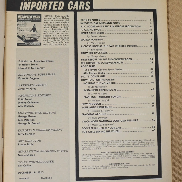 VINTAGE AMERICAN CAR Magazine Imported Cars, Volkswagen Etc. 1965 ...