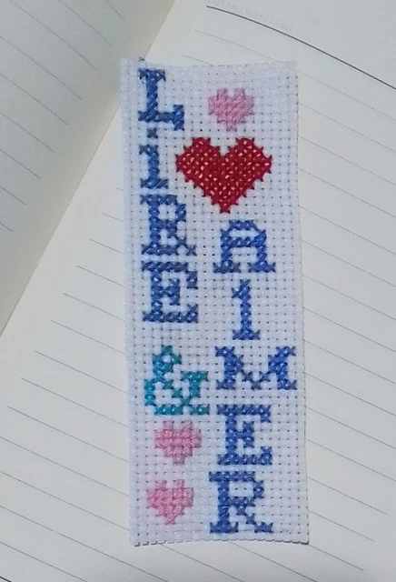 Marcador hecho a mano de regalo de lectura de nota de cruz ""corazón"" terminado de punto de cruz