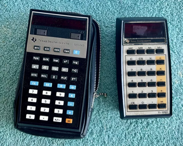 Vintage Pair Texas Instruments Calculators For Repair/Parts: SR-50 & TI-1250