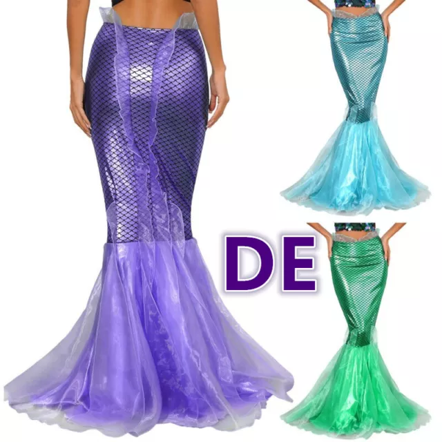 DE Damen Metallic Shiny Rock Mermaid Party Halloween Karneval Fasching Kostüm