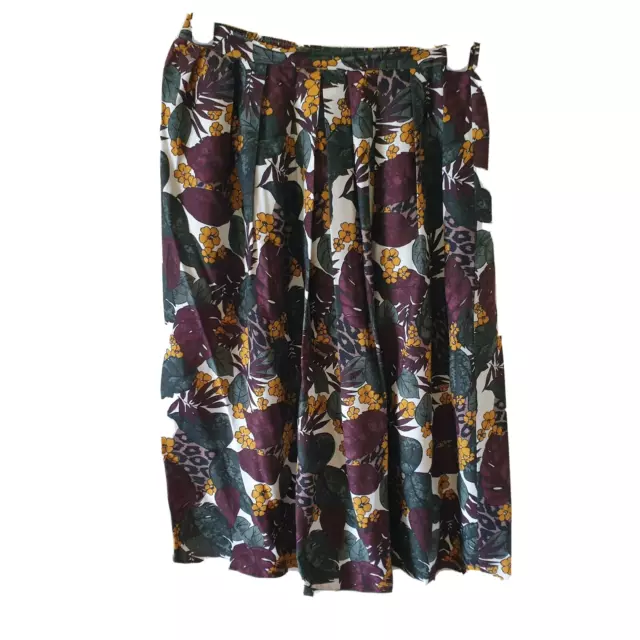 Vintage 90s Floral Midi Skirt Sz 12 14 Green Mustard Plum