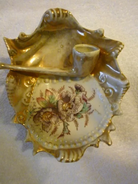 Antique decorative Cigarette Ash Tray with pipe, flower decoration