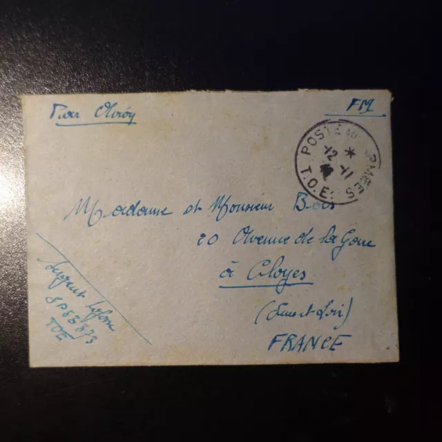 France Lettre En Franchise Cover Cad Poste Aux Armées T.o.e 1946 Pour Cloyes