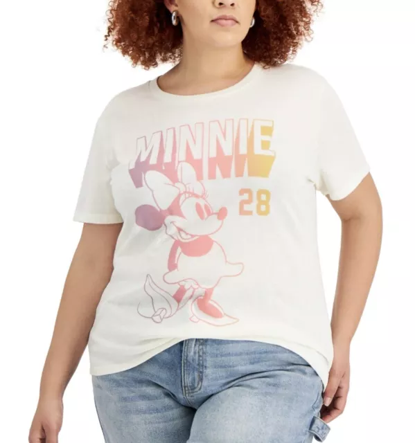Disney Womens Trendy Plus Size Minnie Mouse Graphic T-Shirt 3x Antique White