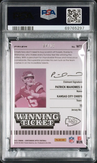 Patrick Mahomes 2021 Contenders Optic Winning Tickets Red White Blue #/13 Psa 10 2