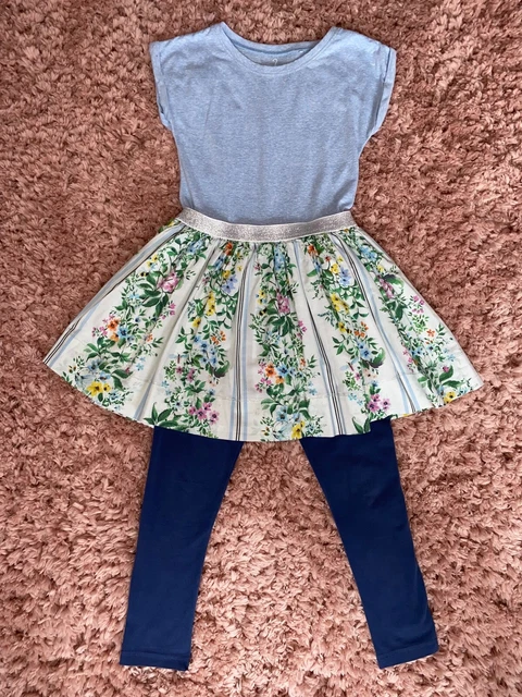 Girls NEXT Floral & Bee Dress & Leggings OUTFIT / 2 PIECE SET - Age 7-8 Years 2
