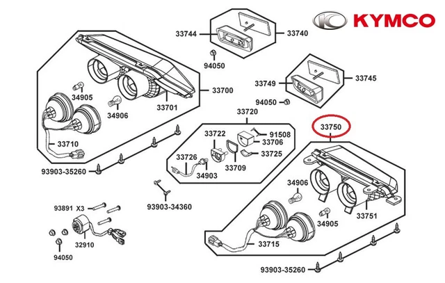 Neuf Oem Kymco Feu Arriere Gauche Complet Mxu 465 / Mxu 550 / Mxu 700