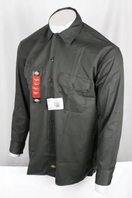 Dickies Men's Long Sleeve Work Shirt Button Olive Green 574OG