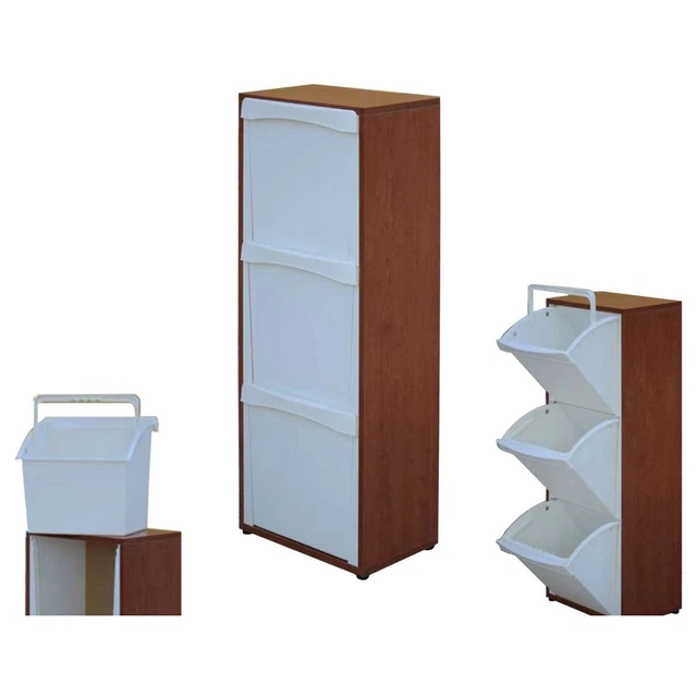 Mobile Raccolta Differenziata 3 Scomparti - Legno, Bianco, Secchi Estraibili, 101x40x25 Cm - Foto 10