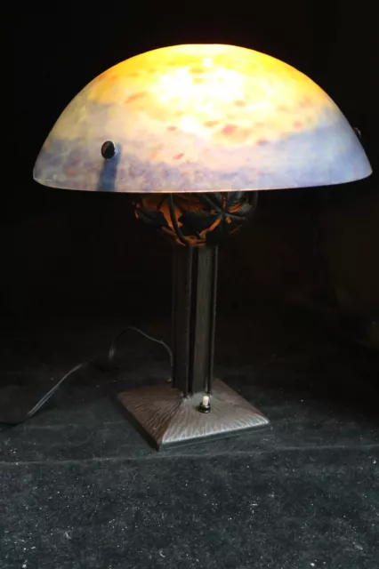 Art Deco Lampe de Table Pâte Verre Signée Muller Fres Luneville