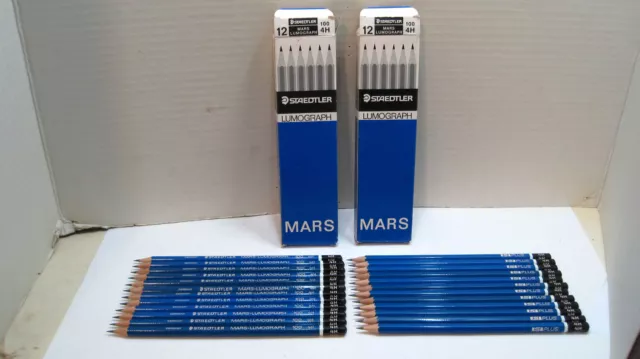 Staedtler Mars Lumograph 100 4H Pencils 2 Boxes of 12, Black Brand New Old Stock