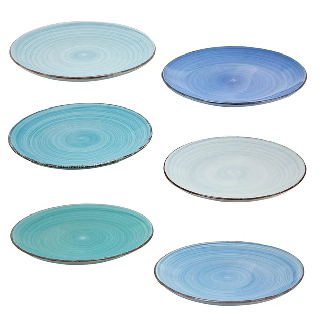 Speiseteller 6 Stück Teller flache Essteller 27cm bunt Tafel Geschirr Set Blau