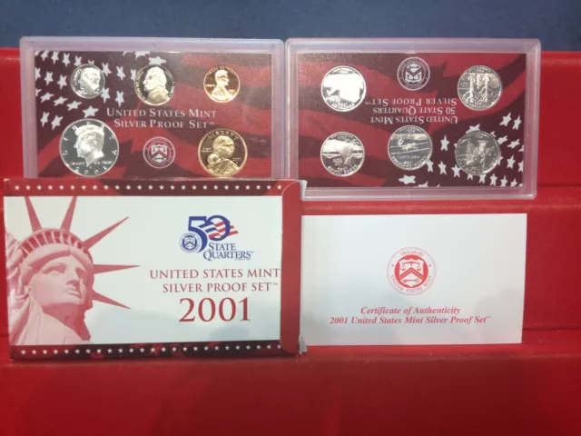 2001-S Complete SILVER Proof Set w Box and COA