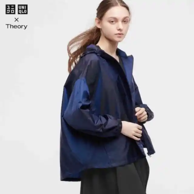 Theory x Uniqlo - women’s waterproof parka hooded oversized jacket blue size XS